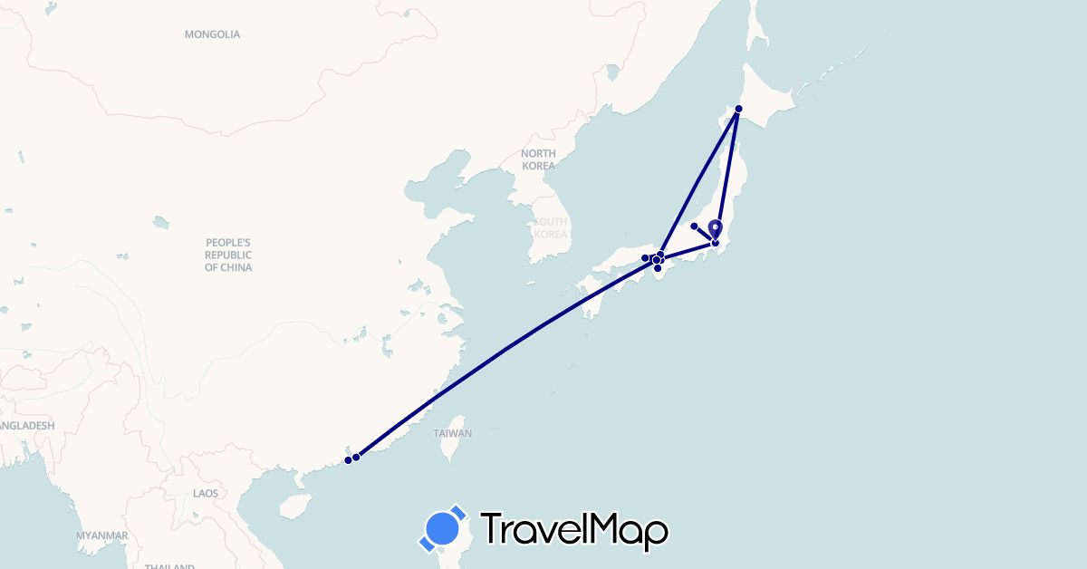 TravelMap itinerary: driving in Hong Kong, Japan, Macau (Asia)